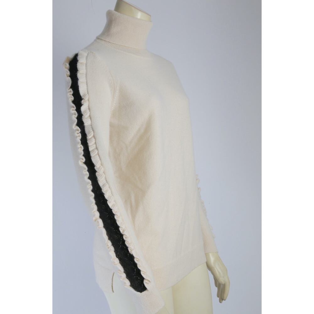 Neiman Marcus Cashmere Collection Turtleneck Sweater Ivory Ruffle Sleeve Size S